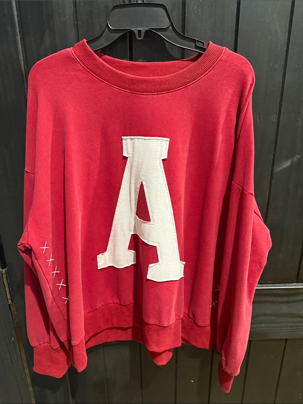 Red Crewneck Sweater with White 'A' Applique - Women